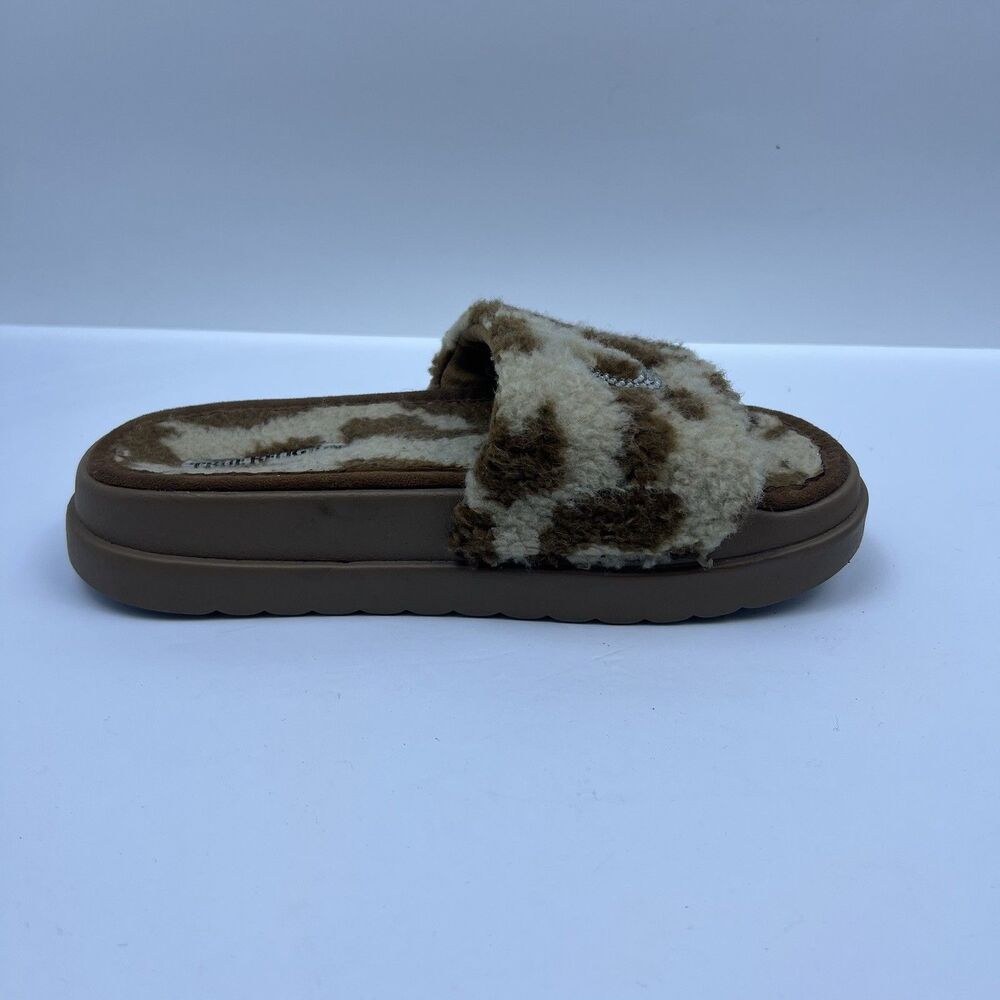 True Religion Women's Lamia Fuzzy Platform Slides Slippers Brown Cow Print Sz 8 - Picture 6 of 10